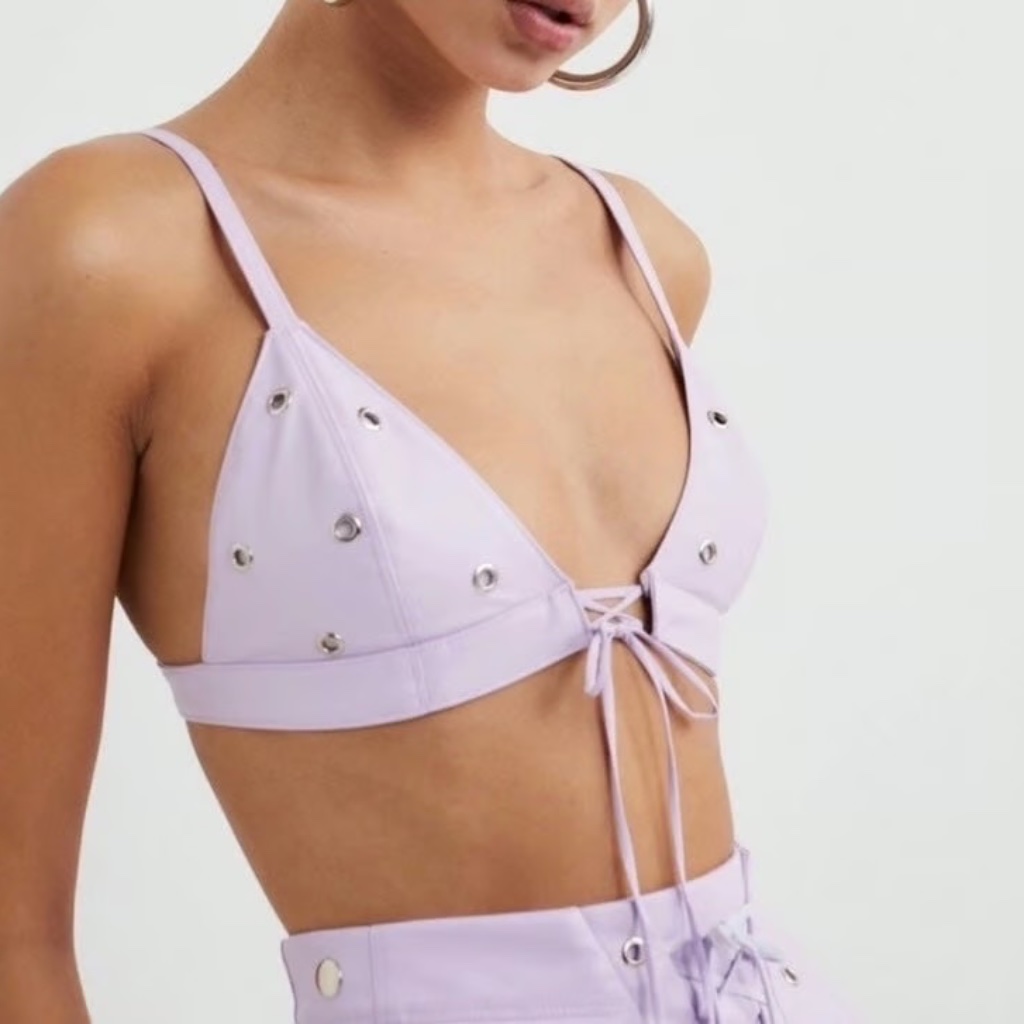 New For Love And Lemons Roxie Bra Lilac Leather Grommet